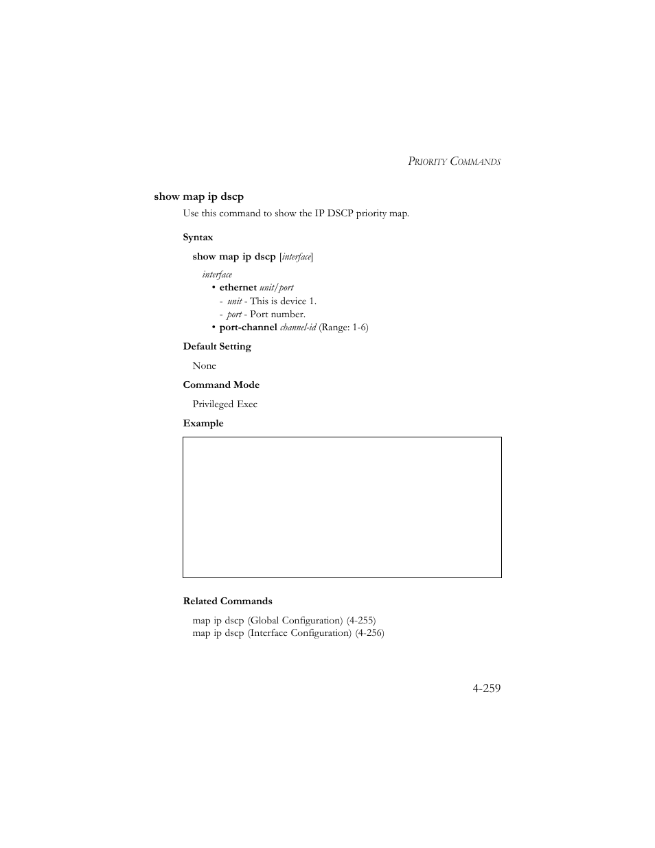 Show map ip dscp, Show map ip dscp -259 | SMC Networks SMC TigerStack III SMC6824MPE User Manual | Page 521 / 570