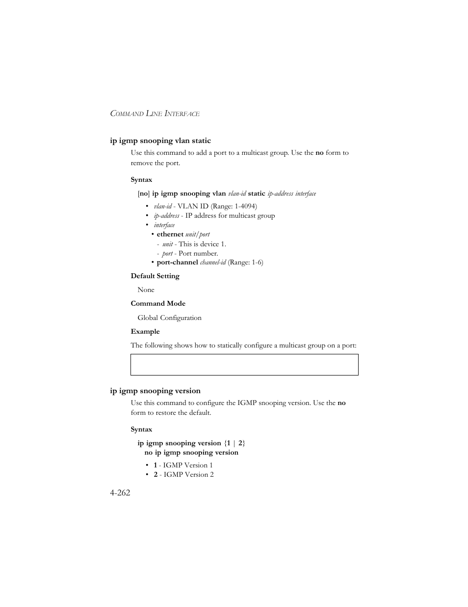 Ip igmp snooping vlan static, Ip igmp snooping version | SMC Networks SMC TigerStack III SMC6824MPE User Manual | Page 524 / 570