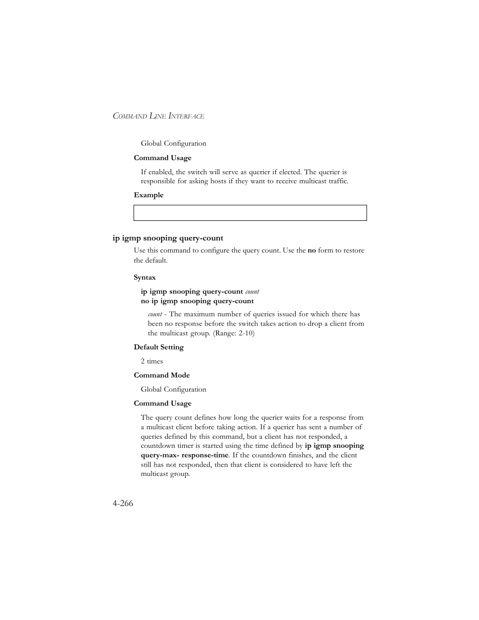 Ip igmp snooping query-count, Ip igmp snooping query-count -266 | SMC Networks SMC TigerStack III SMC6824MPE User Manual | Page 528 / 570