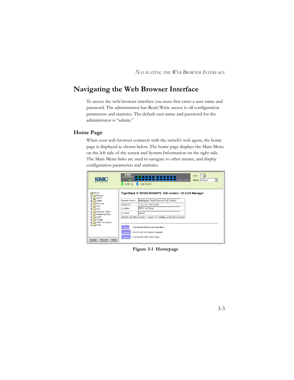Navigating the web browser interface, Navigating the web browser interface -3, Figure 3-1 | SMC Networks SMC TigerStack III SMC6824MPE User Manual | Page 53 / 570