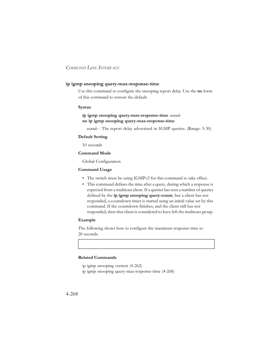 Ip igmp snooping query-max-response-time, Ip igmp snooping query-max-response-time -268 | SMC Networks SMC TigerStack III SMC6824MPE User Manual | Page 530 / 570