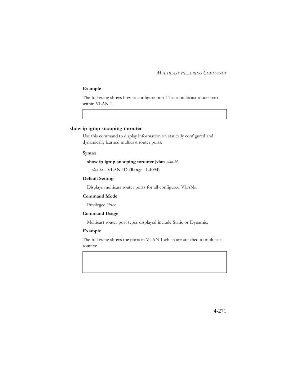 Show ip igmp snooping mrouter, Show ip igmp snooping mrouter -271 | SMC Networks SMC TigerStack III SMC6824MPE User Manual | Page 533 / 570