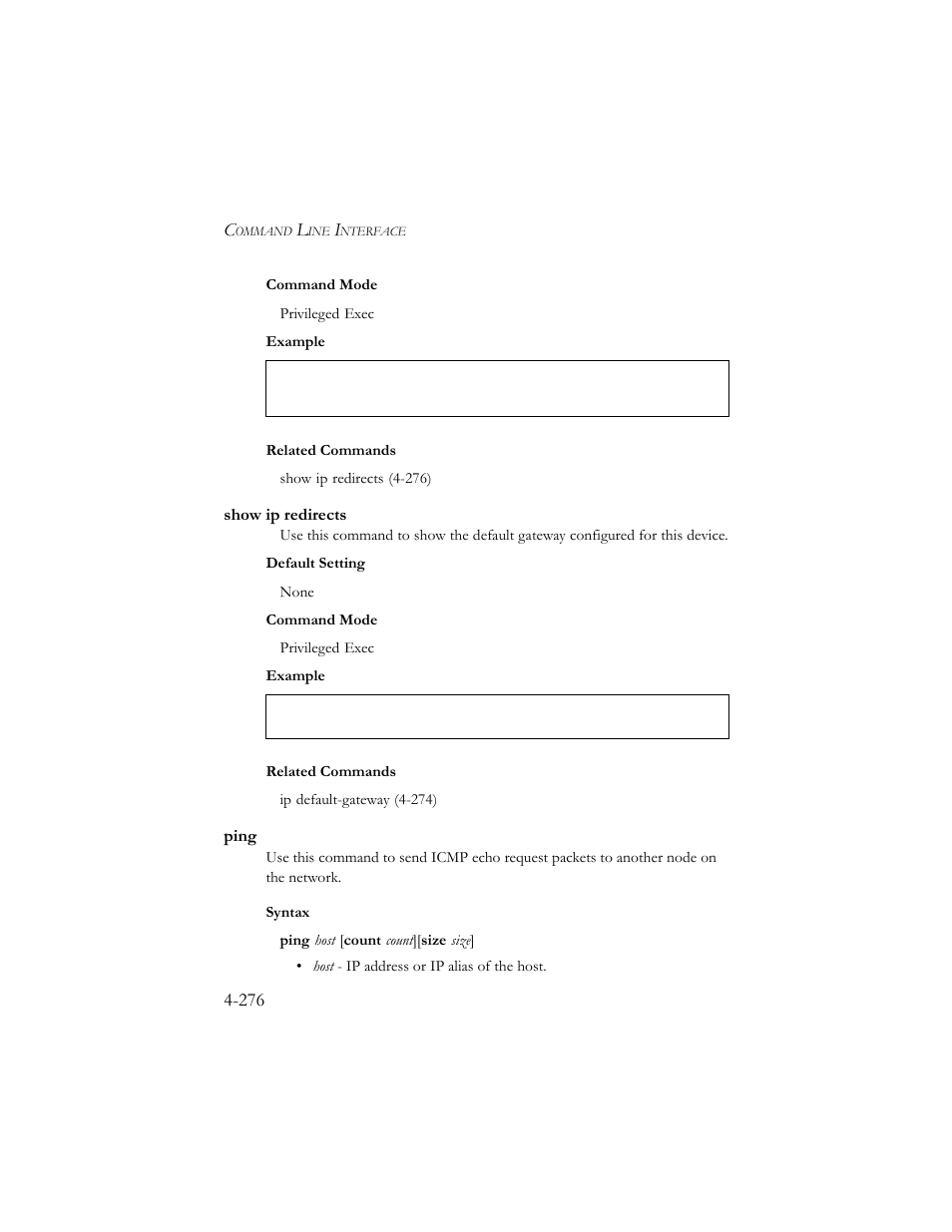 Show ip redirects, Ping, Show ip redirects -276 ping -277 | SMC Networks SMC TigerStack III SMC6824MPE User Manual | Page 538 / 570