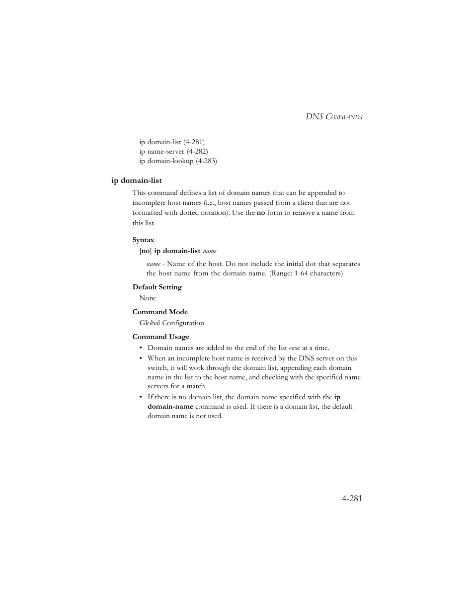 Ip domain-list, Ip domain-list -282 | SMC Networks SMC TigerStack III SMC6824MPE User Manual | Page 543 / 570