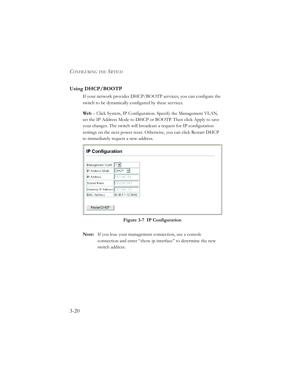 Using dhcp/bootp, Using dhcp/bootp -20, Figure 3-7 | Ip configuration -20 | SMC Networks SMC TigerStack III SMC6824MPE User Manual | Page 70 / 570