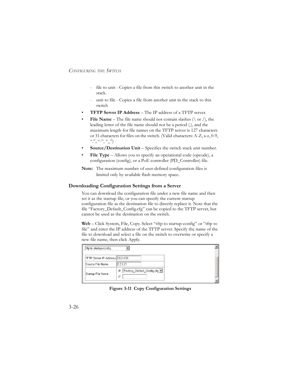 Downloading configuration settings from a server, Figure 3-11 copy configuration settings -26 | SMC Networks SMC TigerStack III SMC6824MPE User Manual | Page 76 / 570