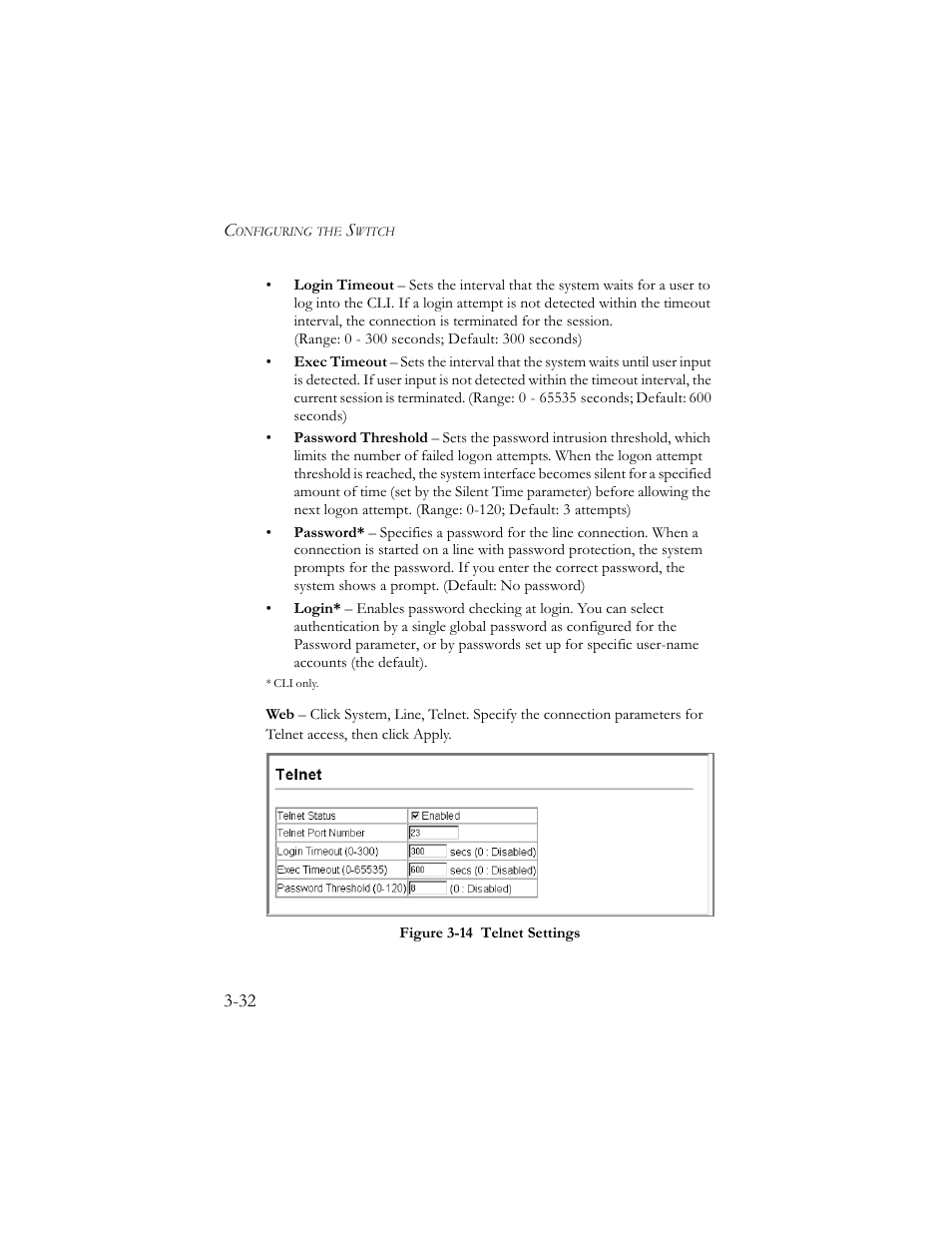 Figure 3-14 telnet settings -32 | SMC Networks SMC TigerStack III SMC6824MPE User Manual | Page 82 / 570