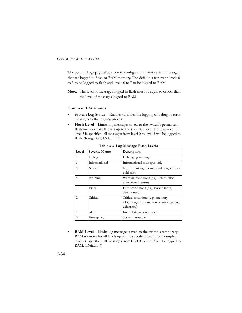 Table 3-3 log message flash levels -34 | SMC Networks SMC TigerStack III SMC6824MPE User Manual | Page 84 / 570