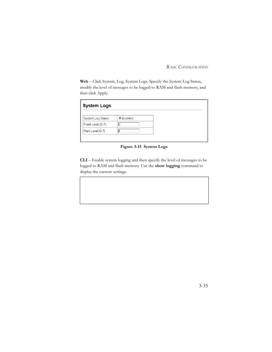 Figure 3-15 system logs -35 | SMC Networks SMC TigerStack III SMC6824MPE User Manual | Page 85 / 570