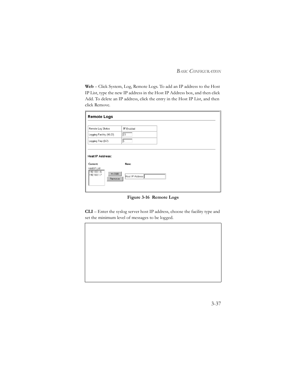 Figure 3-16 remote logs -37 | SMC Networks SMC TigerStack III SMC6824MPE User Manual | Page 87 / 570