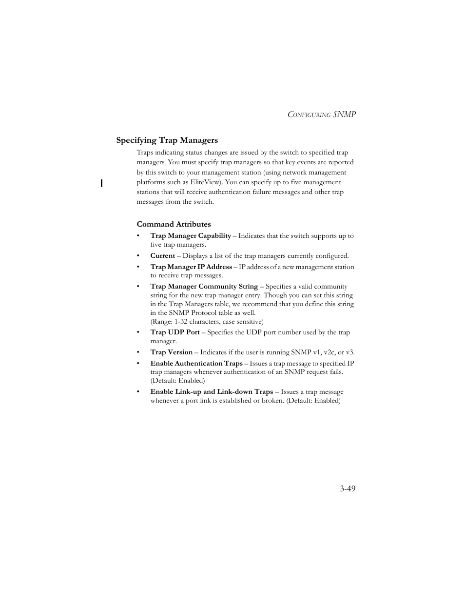 Specifying trap managers, Specifying trap managers -49 | SMC Networks SMC TigerStack III SMC6824MPE User Manual | Page 99 / 570