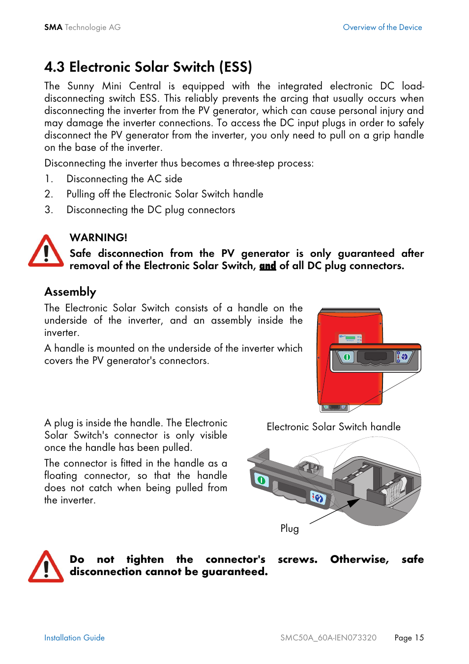 3 electronic solar switch (ess), Electronic solar switch (ess) | SMC Networks Sunny Mini Central SMC 5000A User Manual | Page 15 / 96