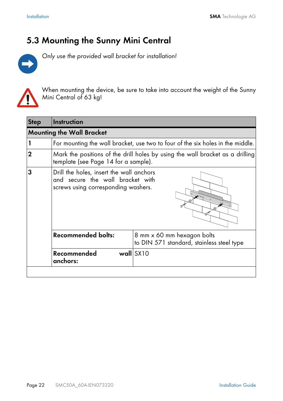3 mounting the sunny mini central, Mounting the sunny mini central | SMC Networks Sunny Mini Central SMC 5000A User Manual | Page 22 / 96