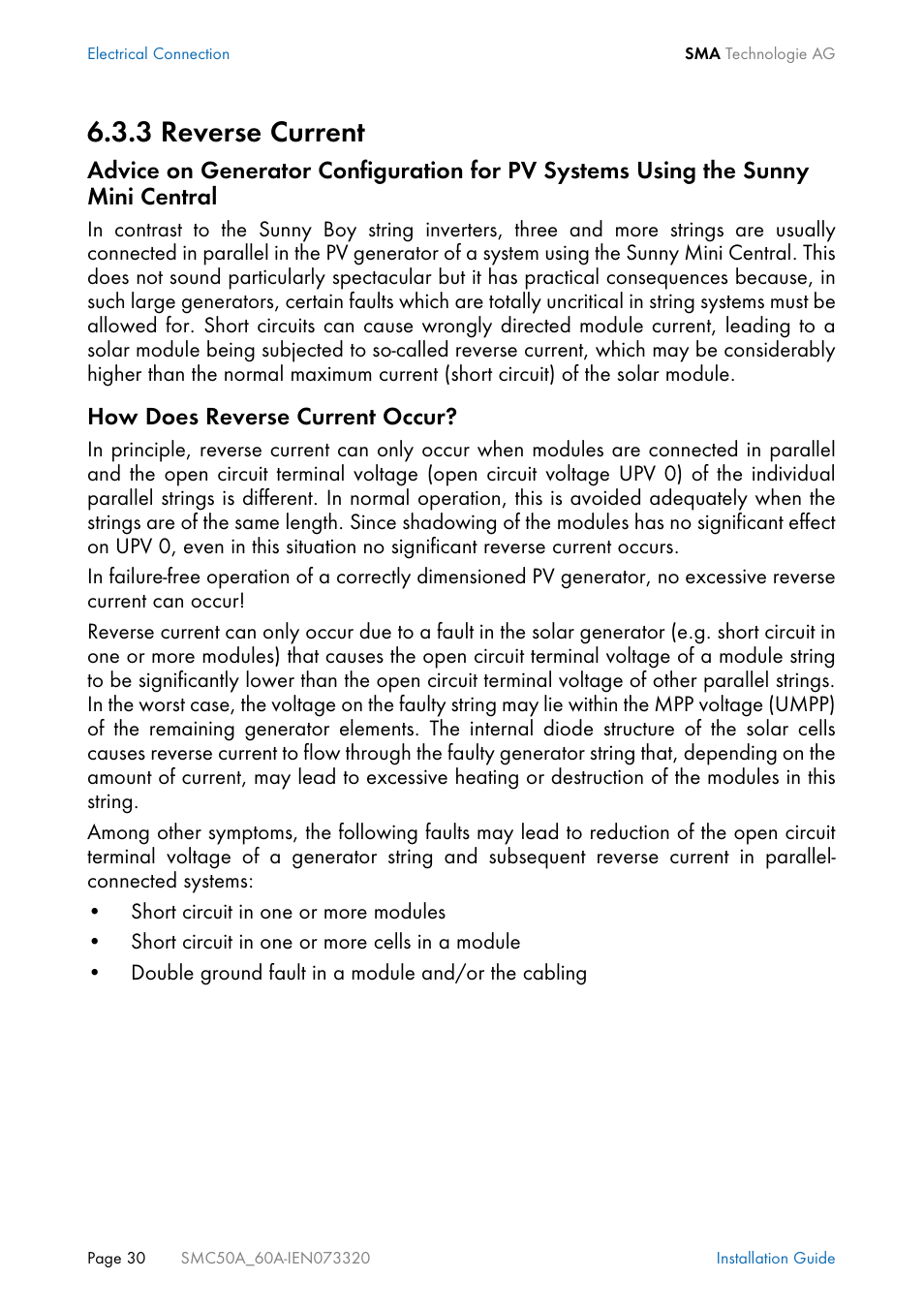 3 reverse current, Reverse current | SMC Networks Sunny Mini Central SMC 5000A User Manual | Page 30 / 96