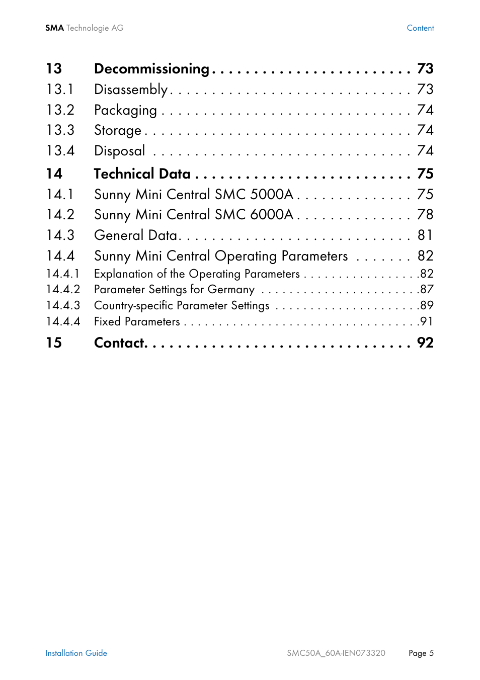 SMC Networks Sunny Mini Central SMC 5000A User Manual | Page 5 / 96