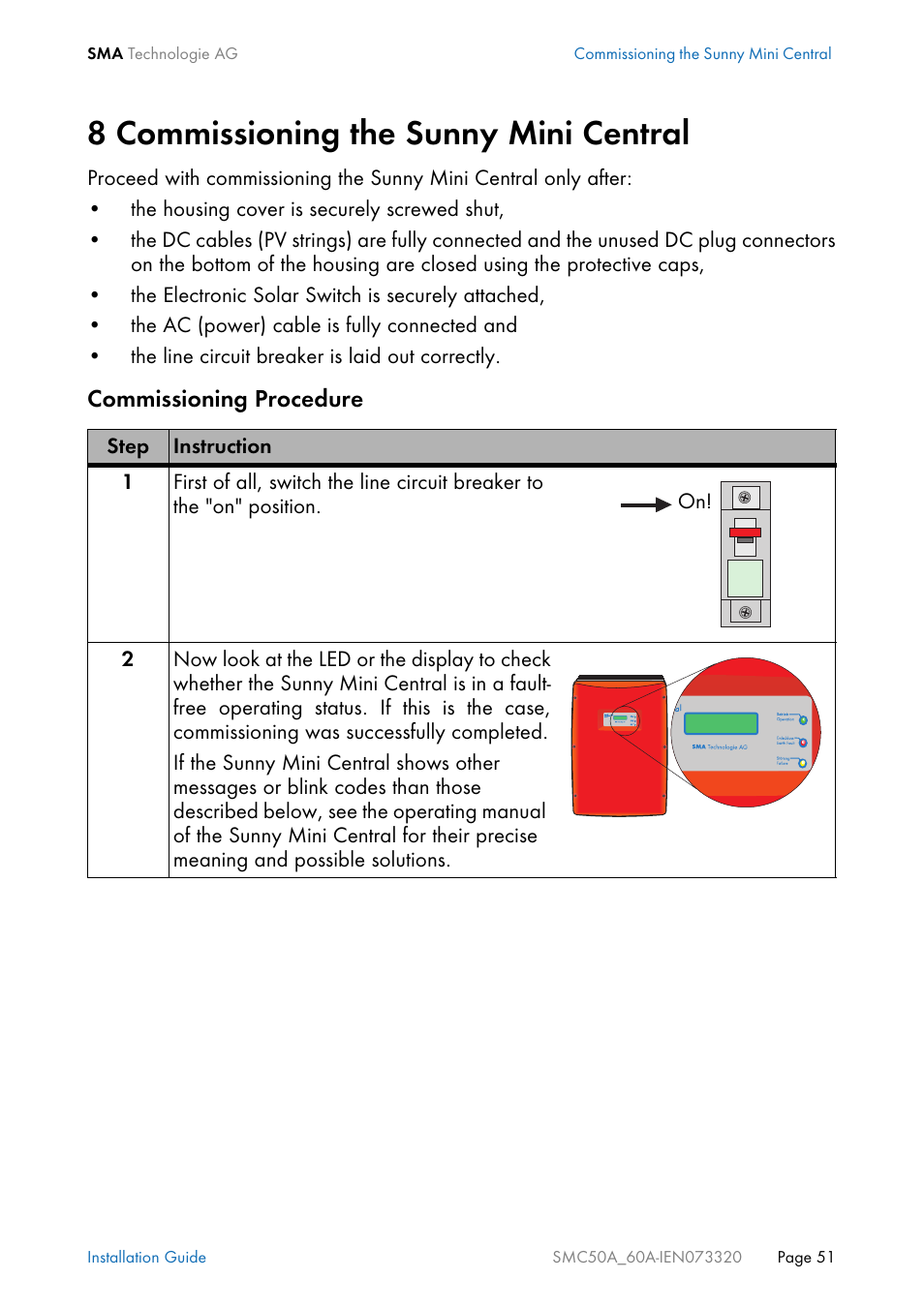 8 commissioning the sunny mini central, Commissioning the sunny mini central | SMC Networks Sunny Mini Central SMC 5000A User Manual | Page 51 / 96
