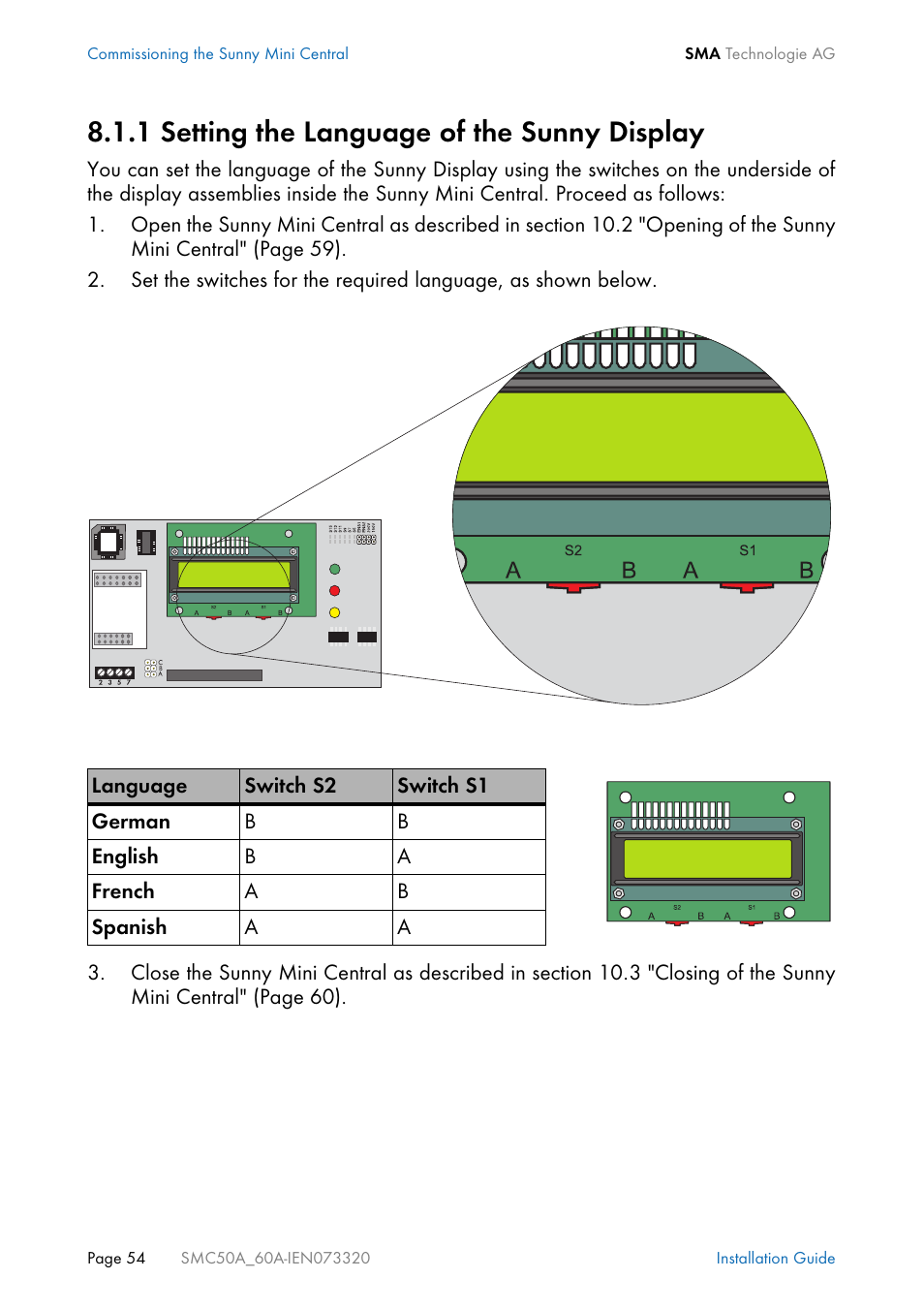 1 setting the language of the sunny display, Setting the language of the sunny display | SMC Networks Sunny Mini Central SMC 5000A User Manual | Page 54 / 96