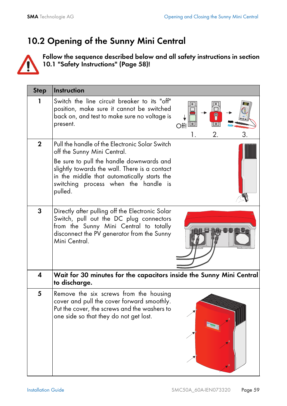 2 opening of the sunny mini central, Opening of the sunny mini central | SMC Networks Sunny Mini Central SMC 5000A User Manual | Page 59 / 96