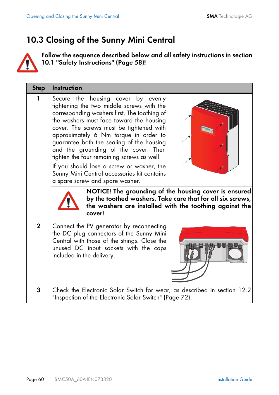 3 closing of the sunny mini central, Closing of the sunny mini central | SMC Networks Sunny Mini Central SMC 5000A User Manual | Page 60 / 96