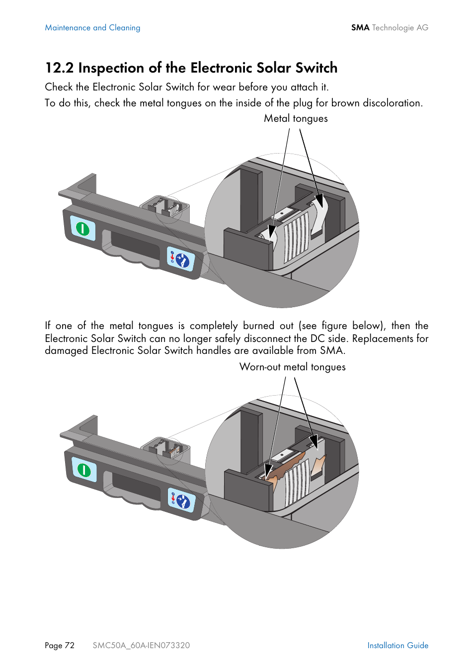 2 inspection of the electronic solar switch, Inspection of the electronic solar switch | SMC Networks Sunny Mini Central SMC 5000A User Manual | Page 72 / 96