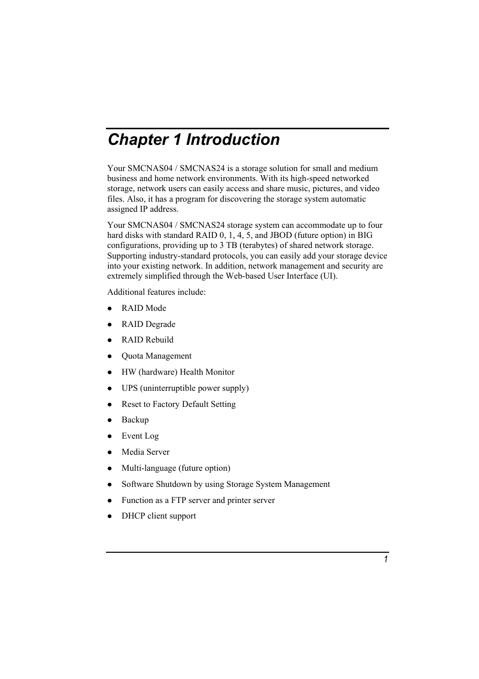 Chapter 1 introduction | SMC Networks SMCNAS24 User Manual | Page 10 / 78