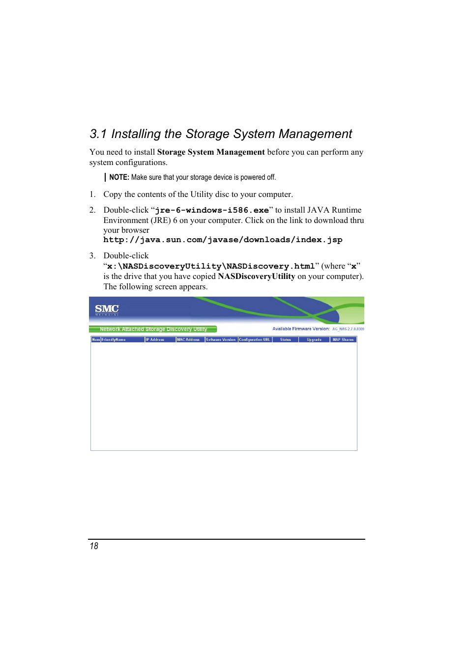 1 installing the storage system management, Installing the storage system management | SMC Networks SMCNAS24 User Manual | Page 26 / 78
