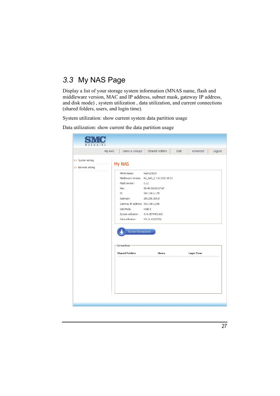 3 my nas page | SMC Networks SMCNAS24 User Manual | Page 35 / 78