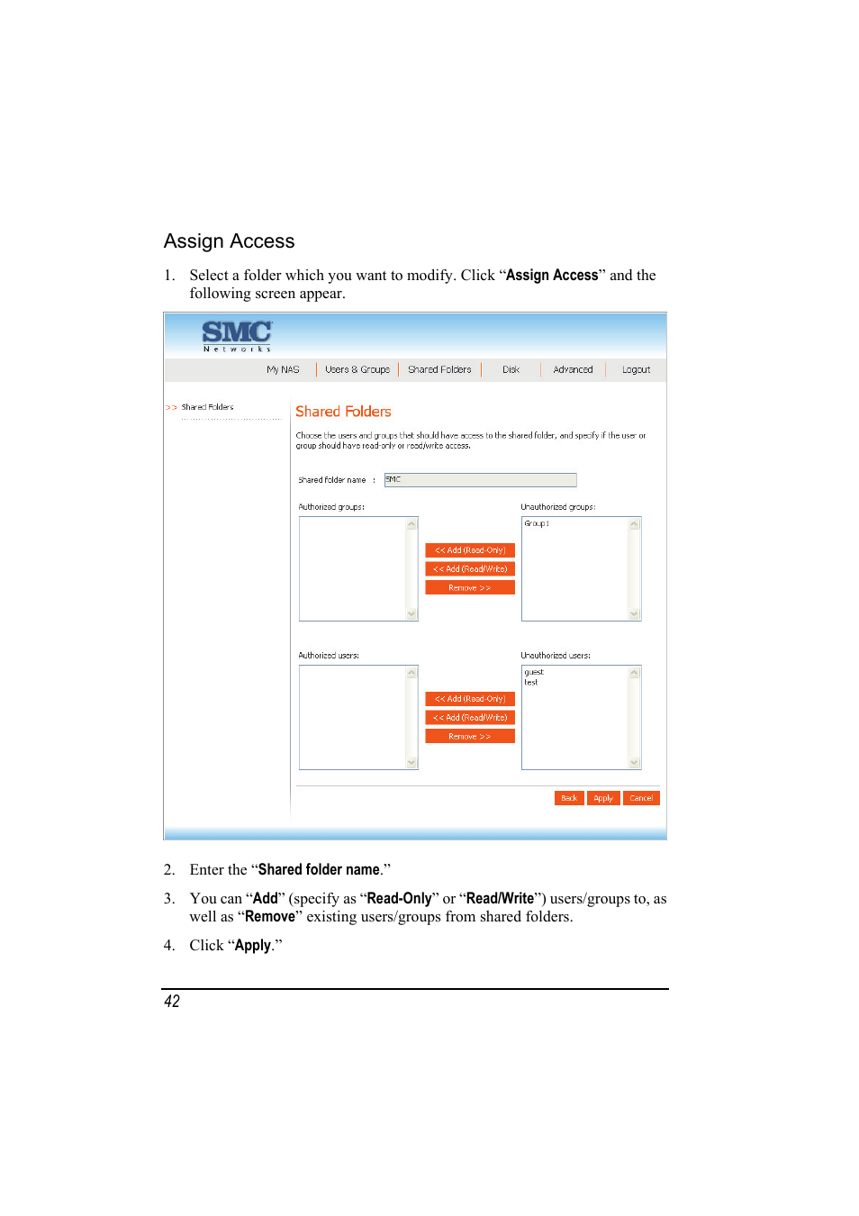 Assign access | SMC Networks SMCNAS24 User Manual | Page 50 / 78