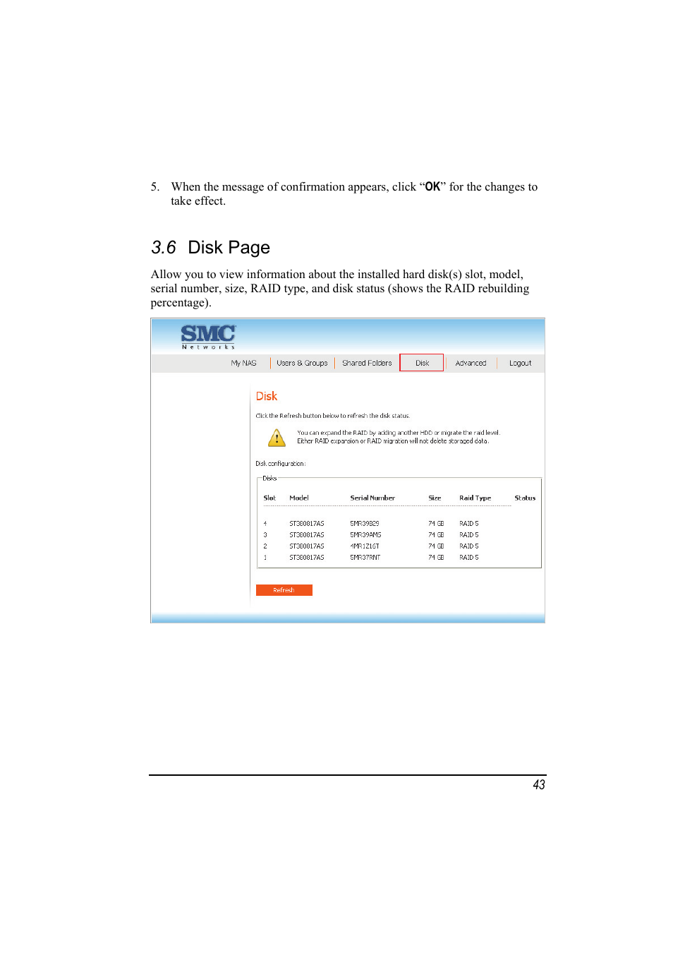 6 disk page | SMC Networks SMCNAS24 User Manual | Page 51 / 78