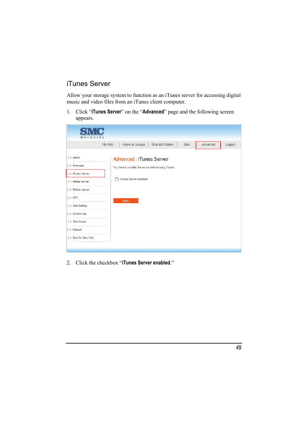 Itunes server | SMC Networks SMCNAS24 User Manual | Page 57 / 78
