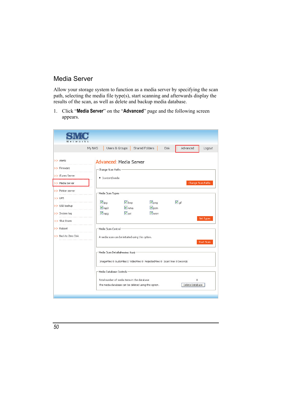 Media server | SMC Networks SMCNAS24 User Manual | Page 58 / 78