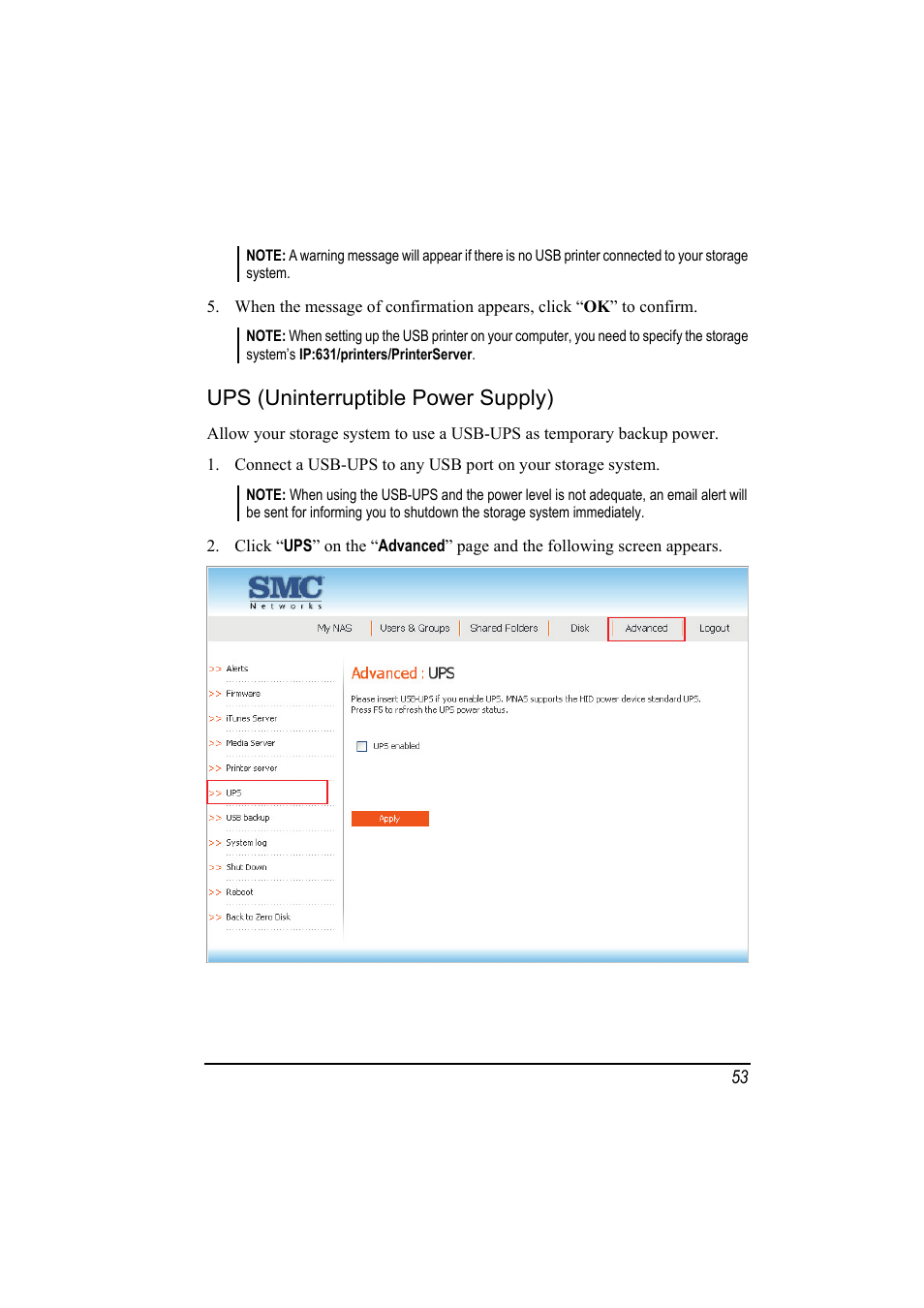 Ups (uninterruptible power supply) | SMC Networks SMCNAS24 User Manual | Page 61 / 78