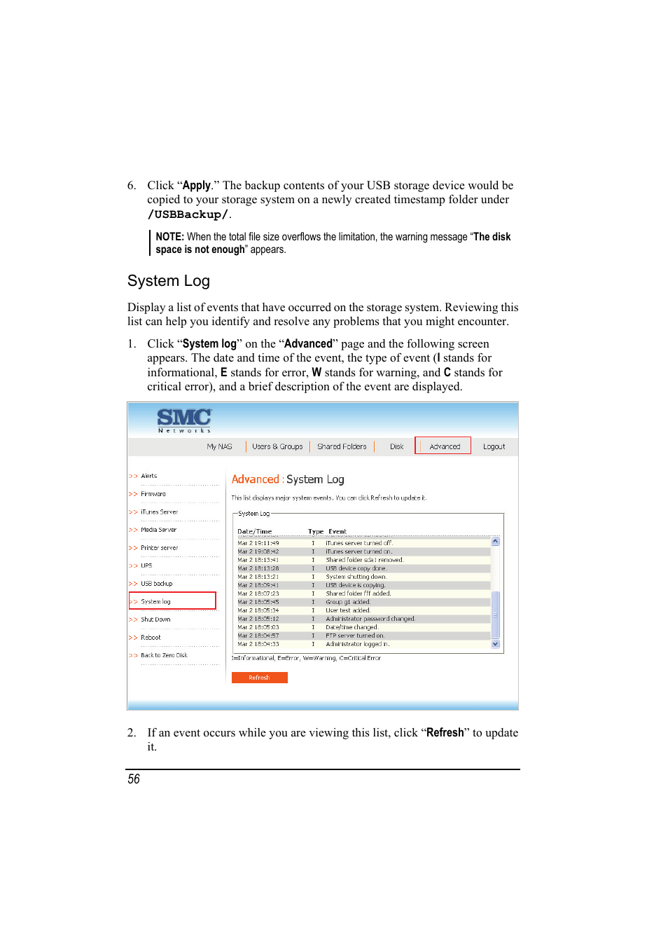 System log | SMC Networks SMCNAS24 User Manual | Page 64 / 78