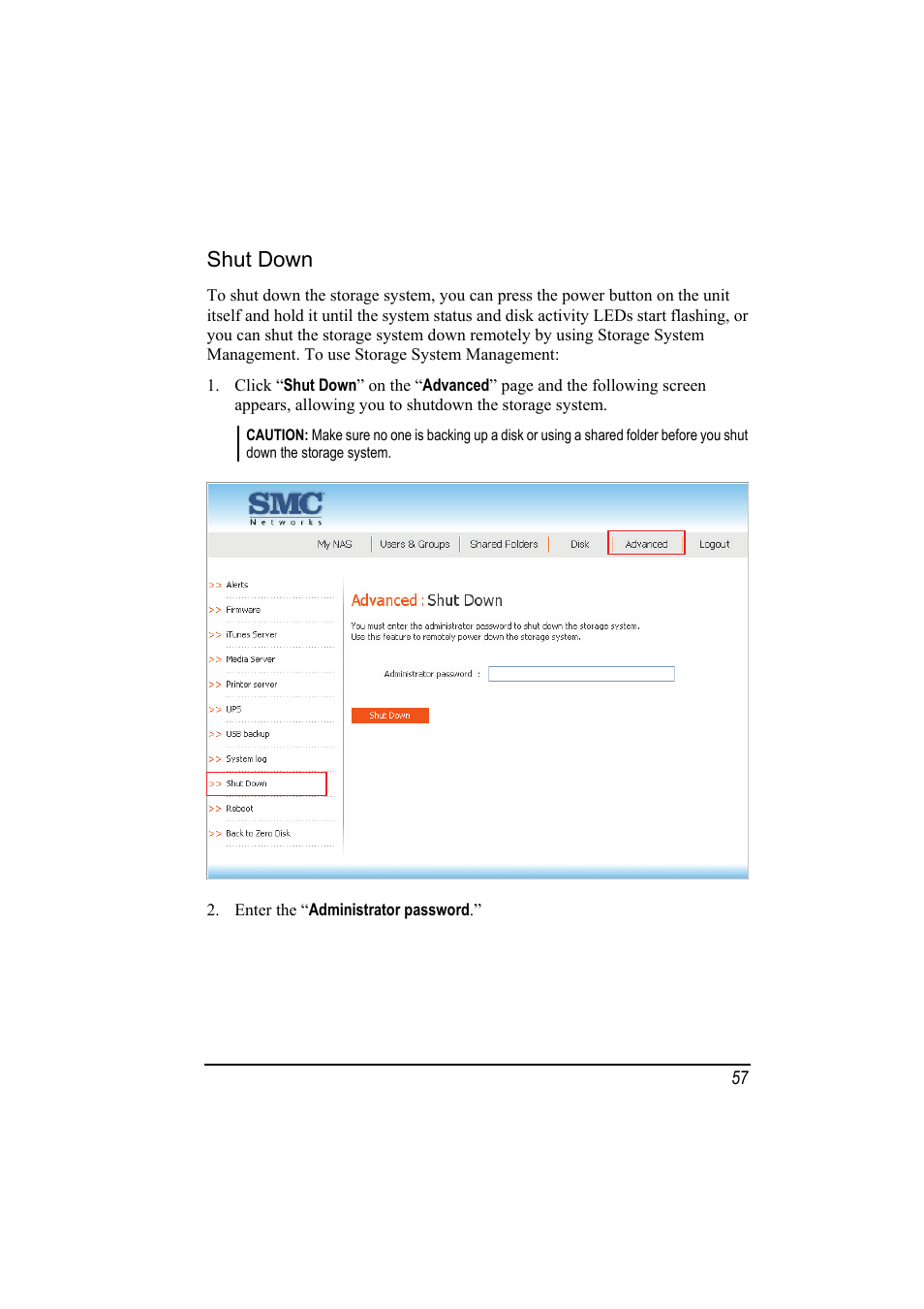 Shut down | SMC Networks SMCNAS24 User Manual | Page 65 / 78