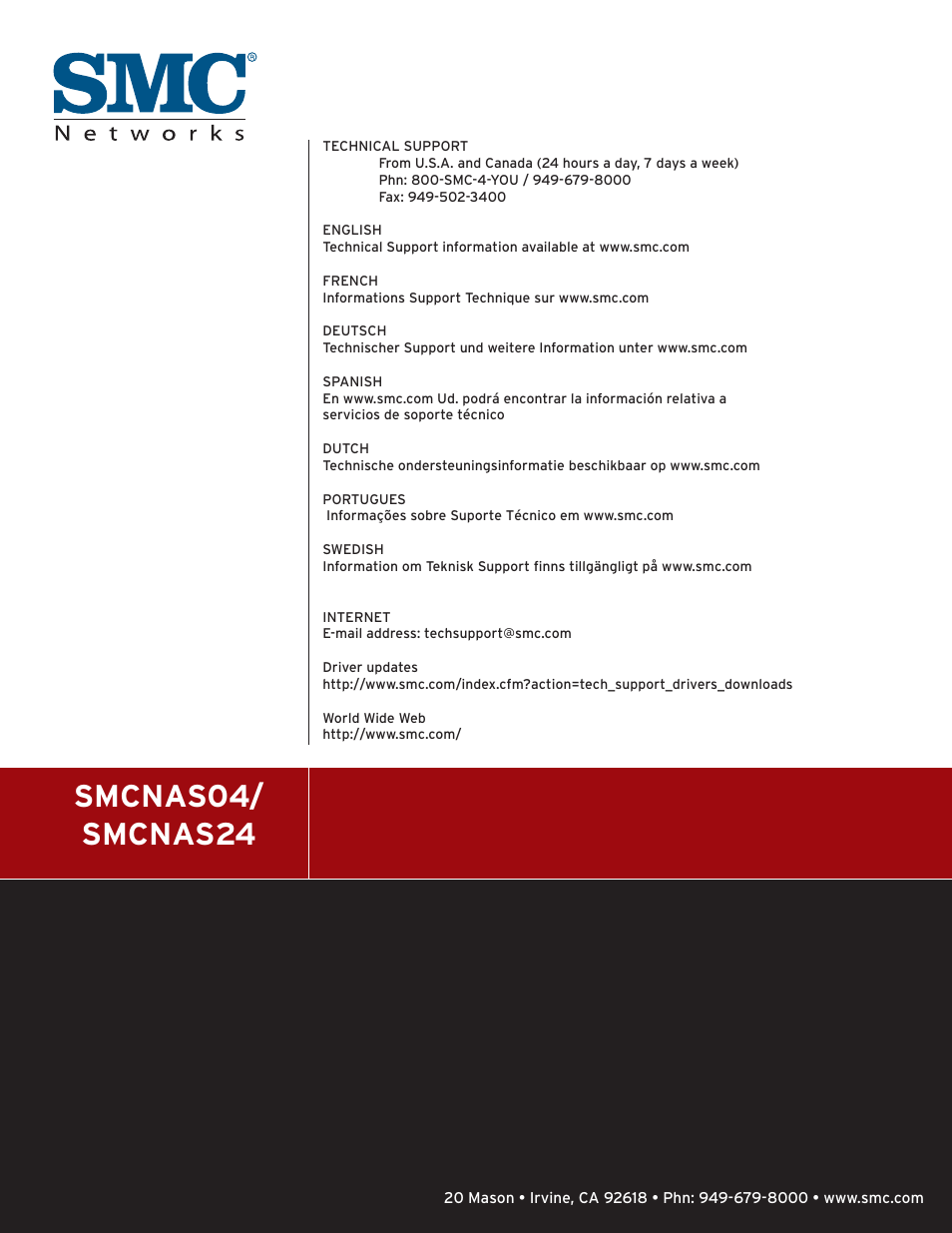 Smcnas04/ smcnas24 | SMC Networks SMCNAS24 User Manual | Page 78 / 78