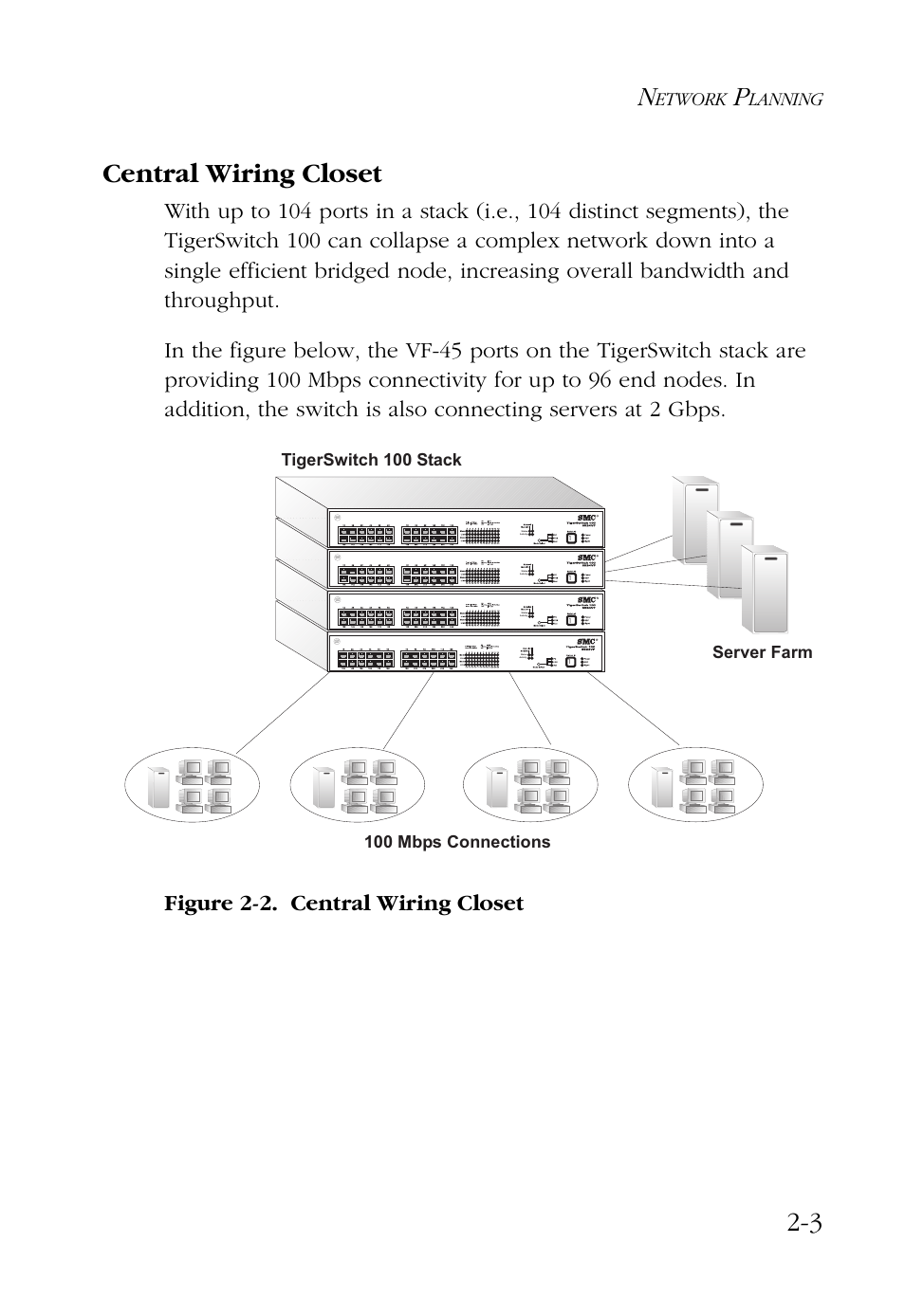 Central wiring closet, Central wiring closet -3, 3 central wiring closet | Etwork, Lanning | SMC Networks 100 User Manual | Page 31 / 90