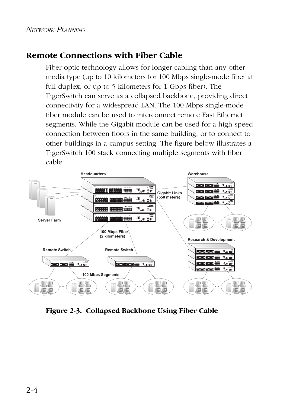 Remote connections with fiber cable, Remote connections with fiber cable -4, 4 remote connections with fiber cable | Etwork, Lanning | SMC Networks 100 User Manual | Page 32 / 90
