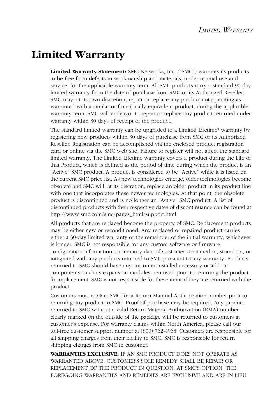 Limited warranty | SMC Networks 100 User Manual | Page 5 / 90