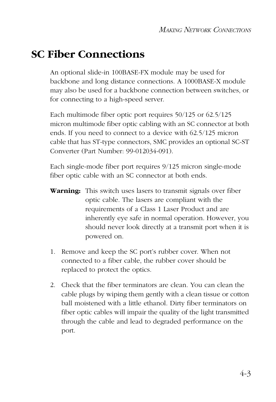 Sc fiber connections | SMC Networks 100 User Manual | Page 51 / 90