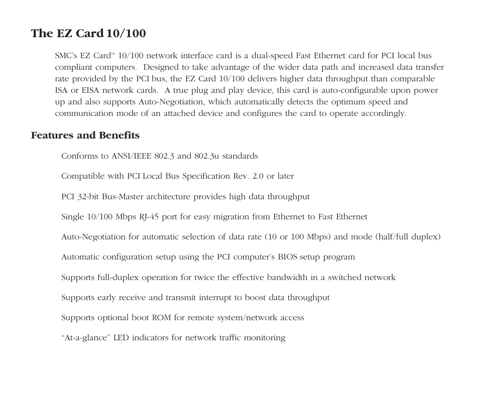 Features/benefits, Features and benefits | SMC Networks EZ Card 10 User Manual | Page 10 / 15