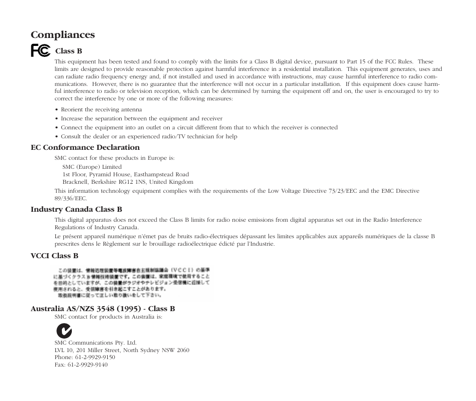 Compliances | SMC Networks EZ Card 10 User Manual | Page 14 / 15