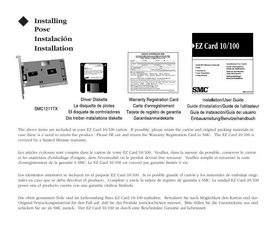 Step 1, Installing pose instalación installation | SMC Networks EZ Card 10 User Manual | Page 2 / 15