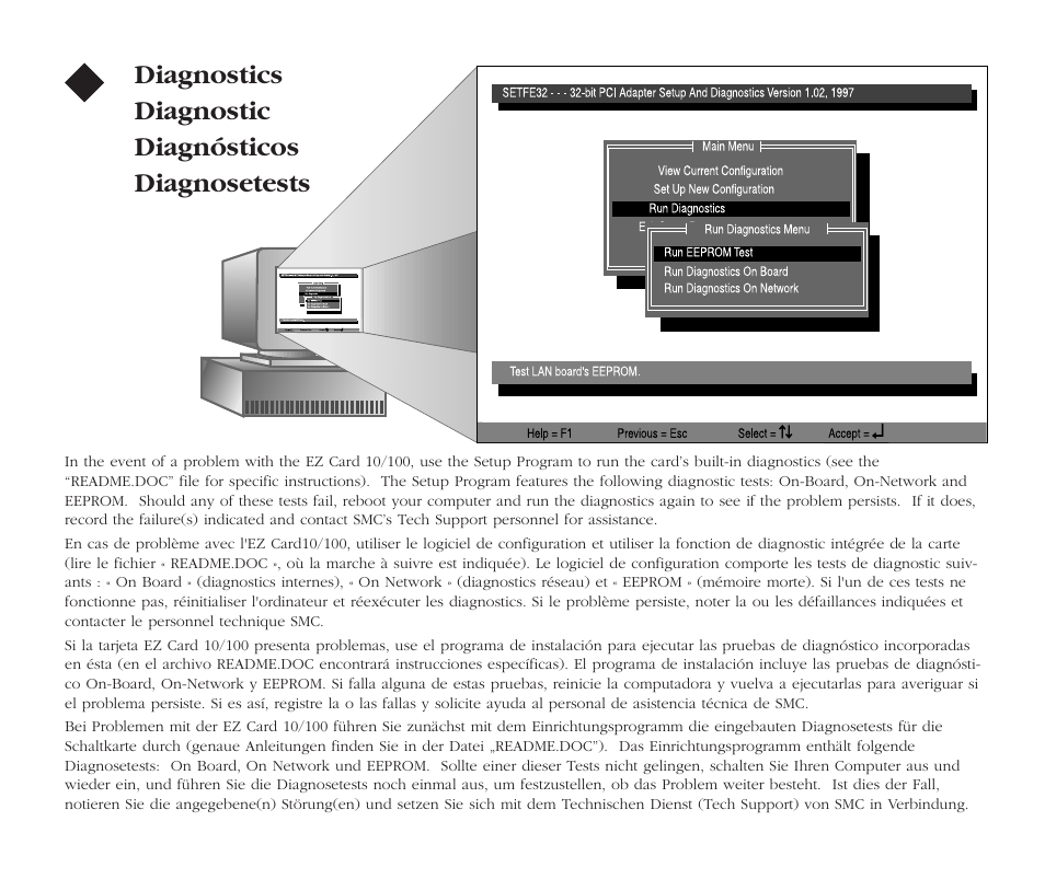 Step 8, Diagnostics diagnostic diagnósticos diagnosetests | SMC Networks EZ Card 10 User Manual | Page 9 / 15