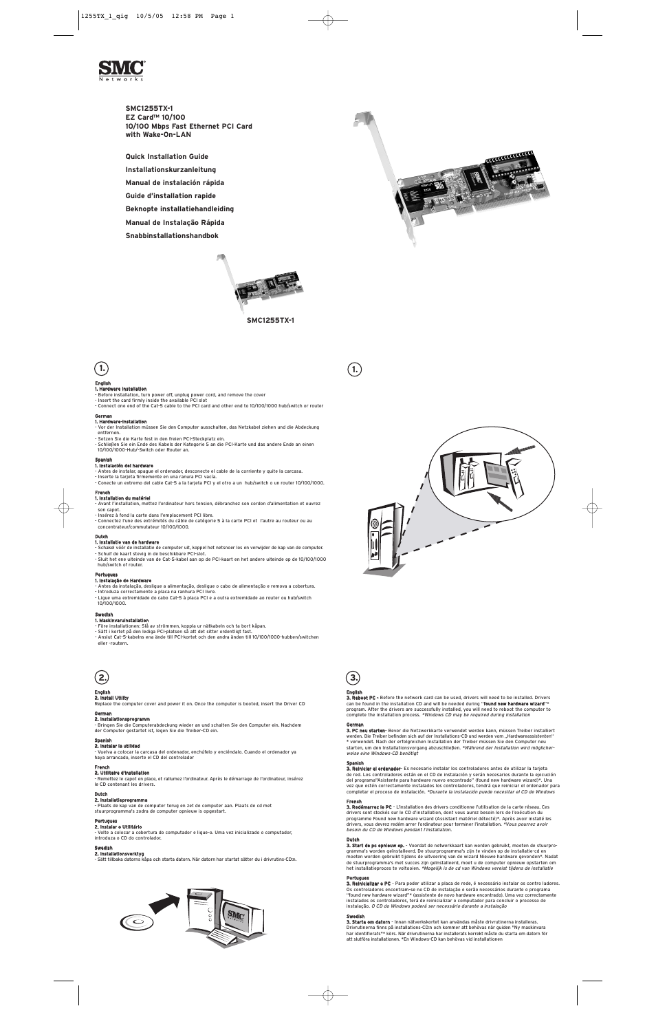 SMC Networks EZ Card 10/100 10/100 Mbps Fast Ethernet PCI Card with Wake-On-LAN SMC1255TX-1 User Manual | 2 pages