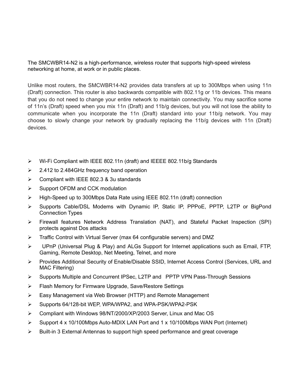 Introduction, Features | SMC Networks BARRICADE SMCWBR14-N2 User Manual | Page 12 / 103