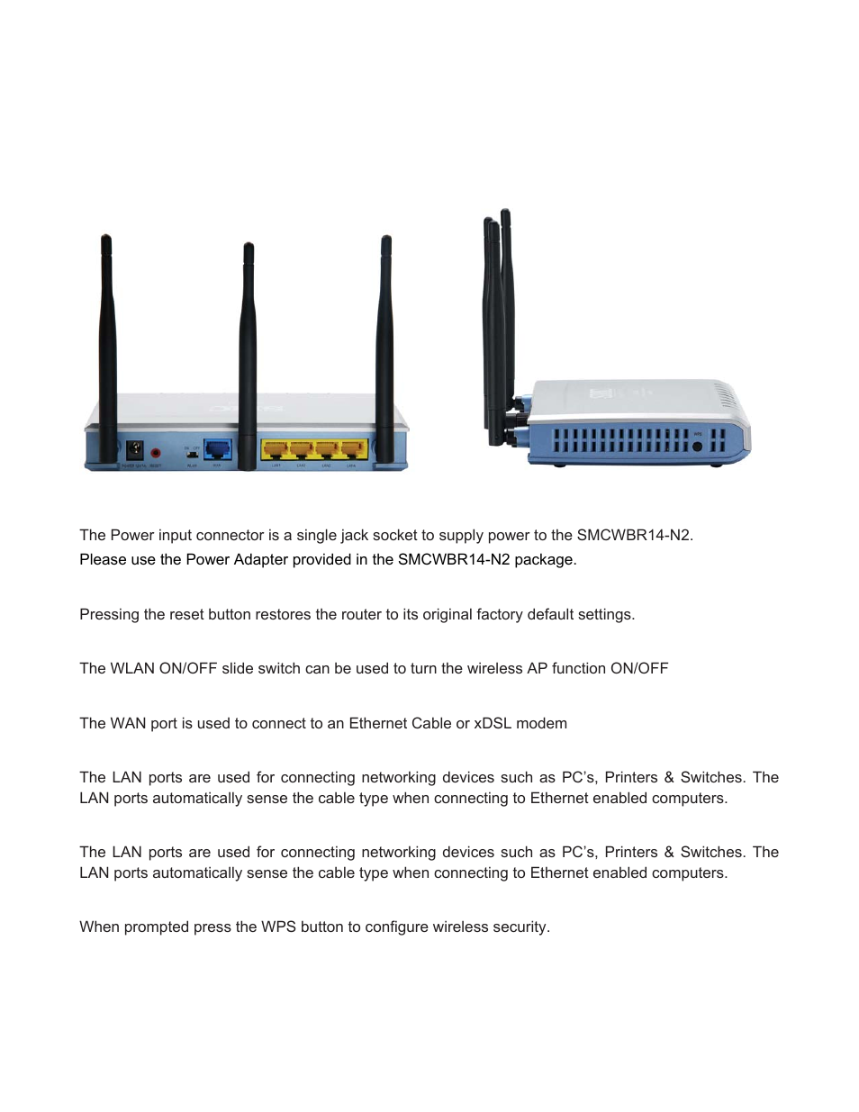 Hardware overview, Back/side panel | SMC Networks BARRICADE SMCWBR14-N2 User Manual | Page 13 / 103