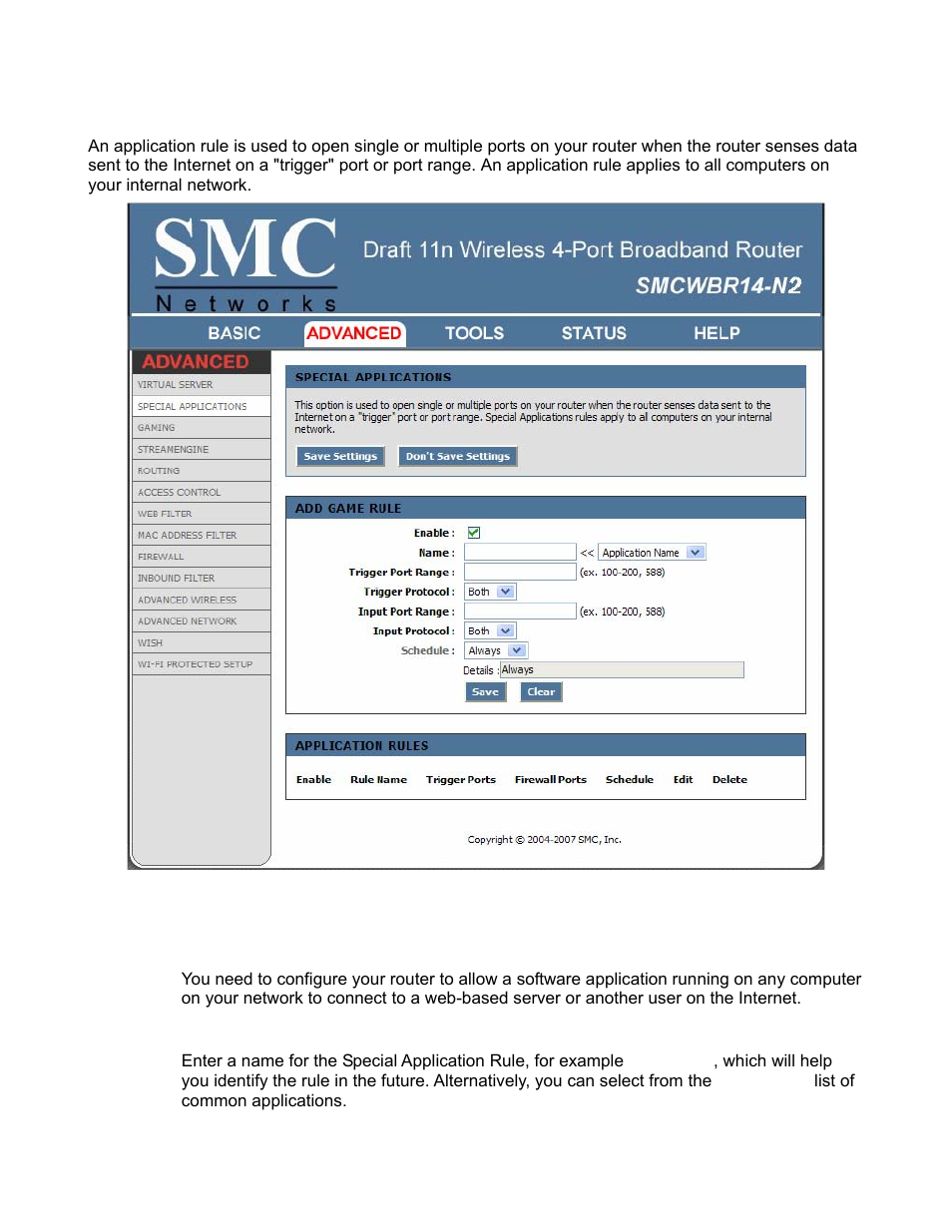 Advanced_special applications | SMC Networks BARRICADE SMCWBR14-N2 User Manual | Page 30 / 103