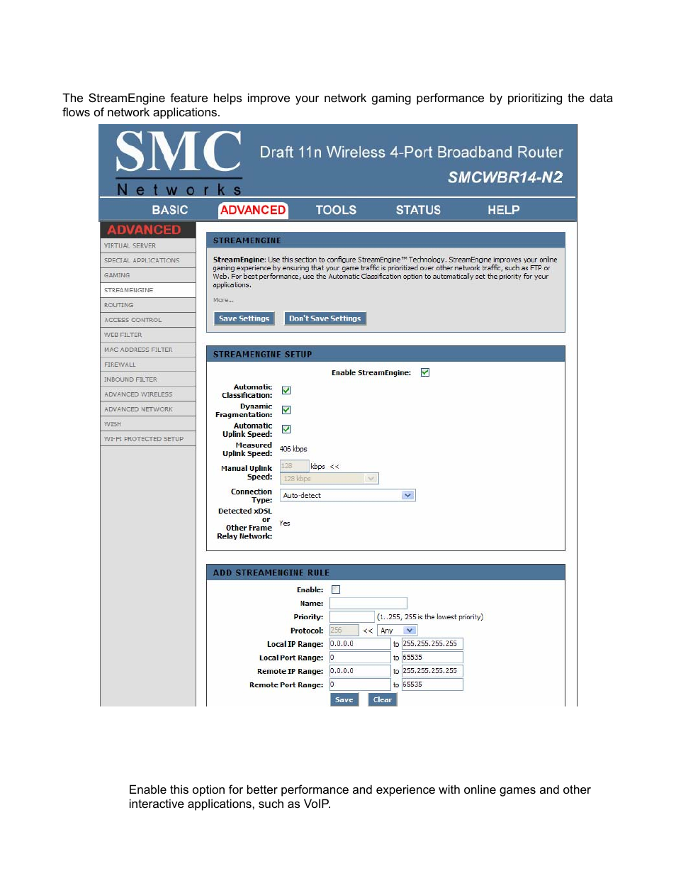 Advanced_streamengine | SMC Networks BARRICADE SMCWBR14-N2 User Manual | Page 34 / 103