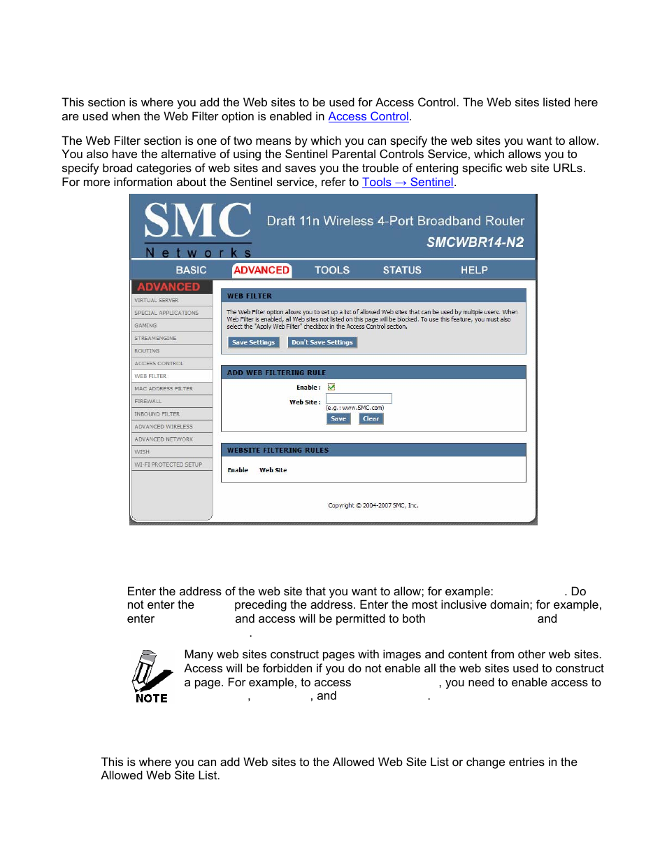 Advanced_web filter | SMC Networks BARRICADE SMCWBR14-N2 User Manual | Page 41 / 103