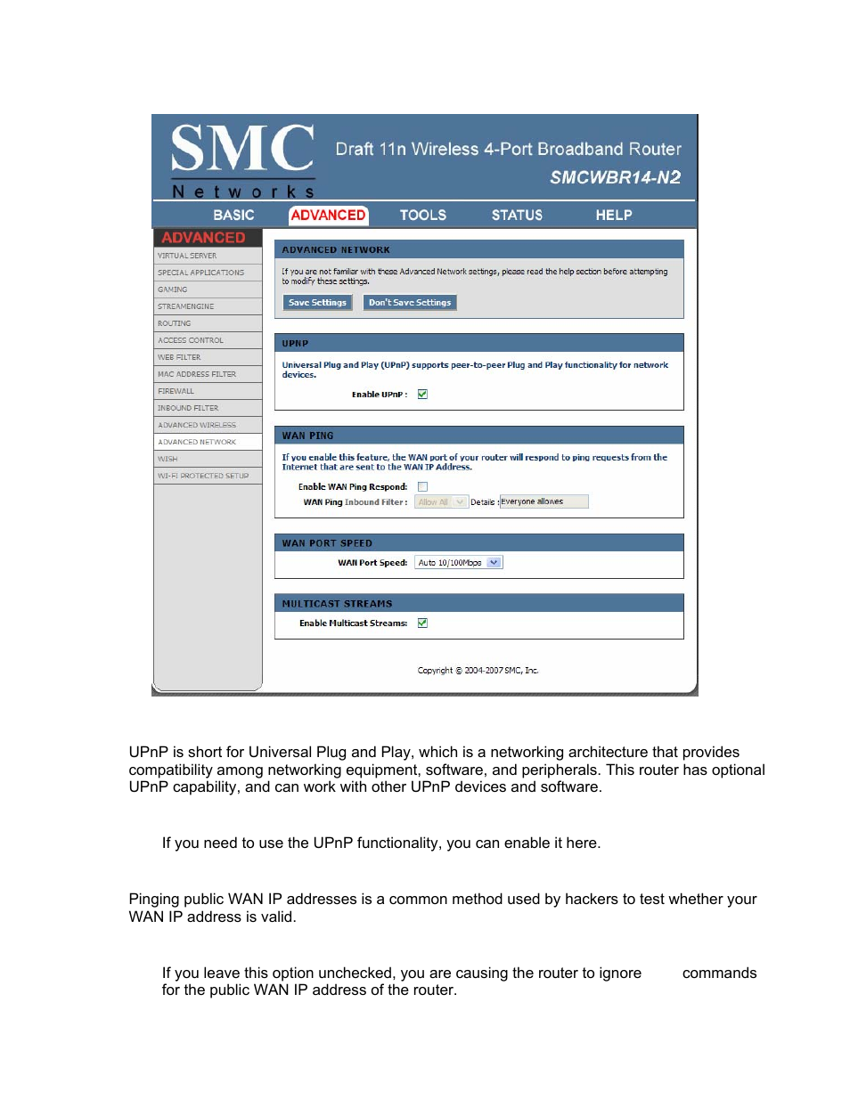 Advanced_network | SMC Networks BARRICADE SMCWBR14-N2 User Manual | Page 54 / 103